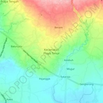 Kecamatan Praya Timur topographic map, elevation, terrain
