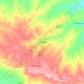 Koutiala topographic map, elevation, terrain