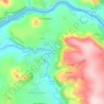 Matebeleng (Ha Maduna) topographic map, elevation, terrain