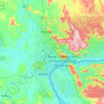 Bangui topographic map, elevation, terrain