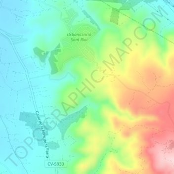 Puig Gros topographic map, elevation, terrain