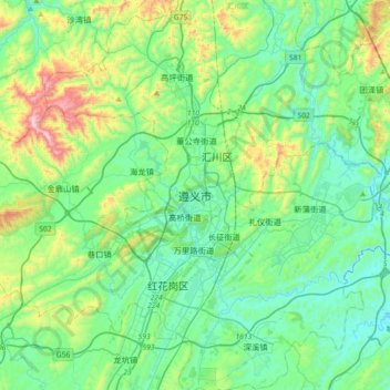 Zunyi topographic map, elevation, terrain