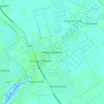 Niono-Socoura topographic map, elevation, terrain