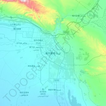 库尔勒市 topographic map, elevation, terrain