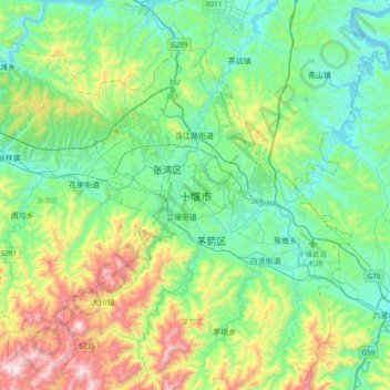 Shiyan topographic map, elevation, terrain