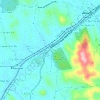 Thulhiriya topographic map, elevation, terrain