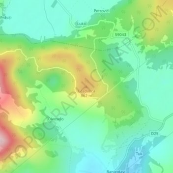 Gradinica topographic map, elevation, terrain