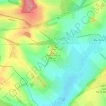 Winterbourne Down topographic map, elevation, terrain