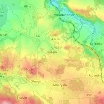 Kvasín topographic map, elevation, terrain