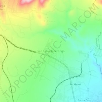 San Pablo Tepetzingo topographic map, elevation, terrain