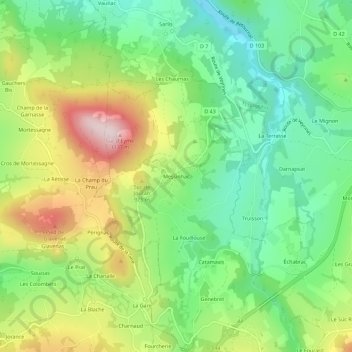 Messinhac topographic map, elevation, terrain