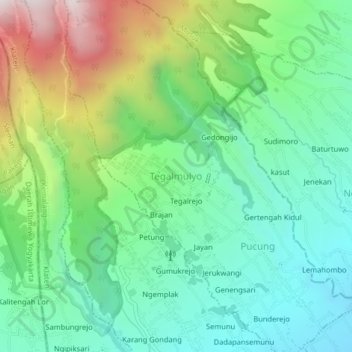 Tegalmulyo topographic map, elevation, terrain