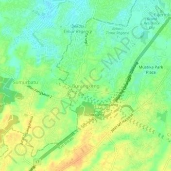 Burangkeng topographic map, elevation, terrain