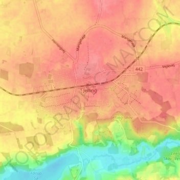 Jelling topographic map, elevation, terrain