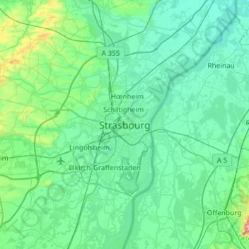 Strasbourg topographic map, elevation, terrain