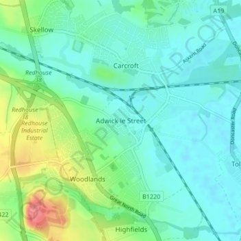 Adwick le Street topographic map, elevation, terrain