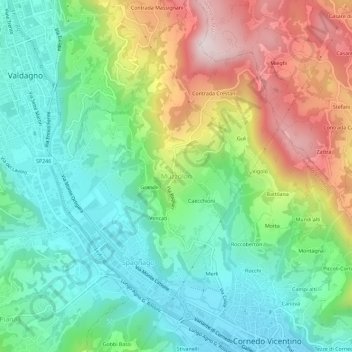 Muzzolon topographic map, elevation, terrain