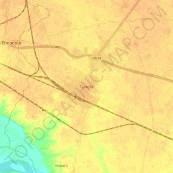 Tundla topographic map, elevation, terrain