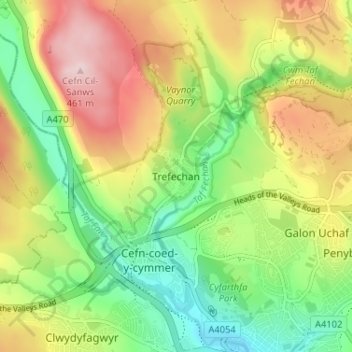 Trefechan topographic map, elevation, terrain