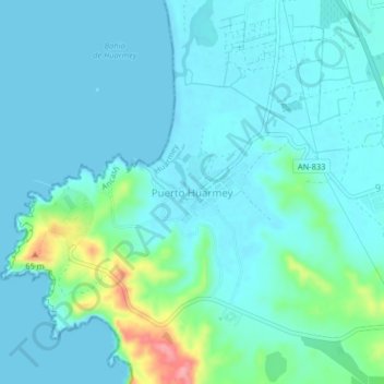 Puerto Huarmey topographic map, elevation, terrain