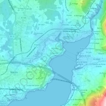 As Covas topographic map, elevation, terrain
