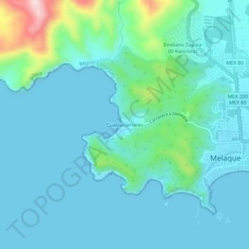 Cuastecomates topographic map, elevation, terrain