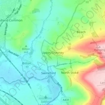 Upton Cheyney topographic map, elevation, terrain