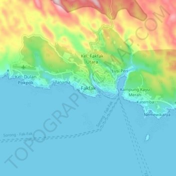Fakfak topographic map, elevation, terrain