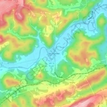 Lake Shawnee topographic map, elevation, terrain