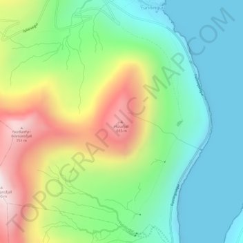Húsafjall topographic map, elevation, terrain
