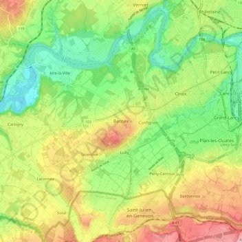 Bernex topographic map, elevation, terrain