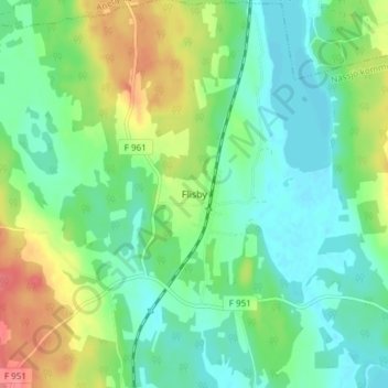 Flisby topographic map, elevation, terrain