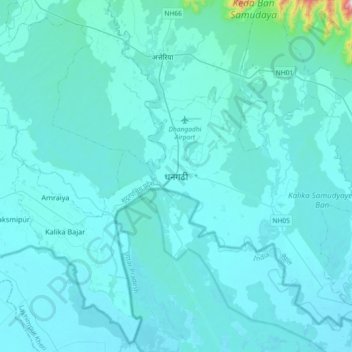Dhangadhi topographic map, elevation, terrain