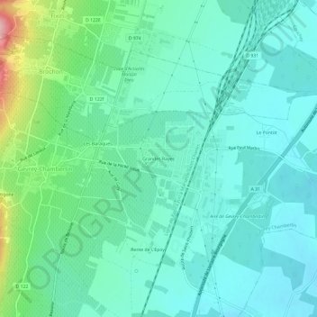 Grandes Rayes topographic map, elevation, terrain