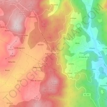 A Eirexa (Augasantas) topographic map, elevation, terrain