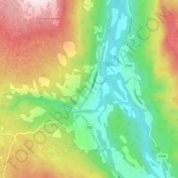 Grindal topographic map, elevation, terrain