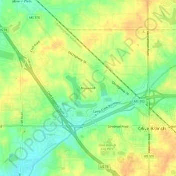 Maywood topographic map, elevation, terrain