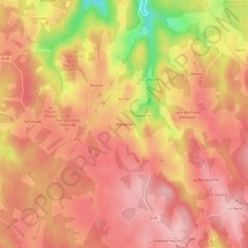 Mazeyrat topographic map, elevation, terrain