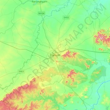 Damoh topographic map, elevation, terrain