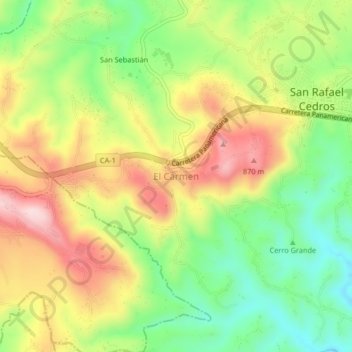 El Carmen topographic map, elevation, terrain