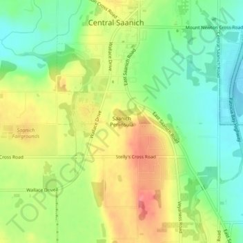 Saanich Peninsula topographic map, elevation, terrain