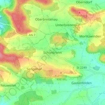 Schönbronn topographic map, elevation, terrain