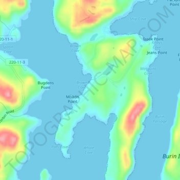 Burin Bay topographic map, elevation, terrain