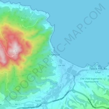Shenoua topographic map, elevation, terrain