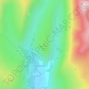 Troutbeck Tongue topographic map, elevation, terrain