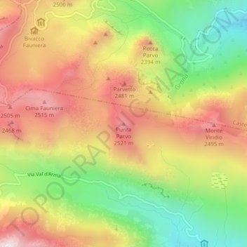 Punta Parvo topographic map, elevation, terrain