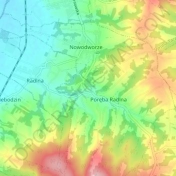 Podkościele topographic map, elevation, terrain