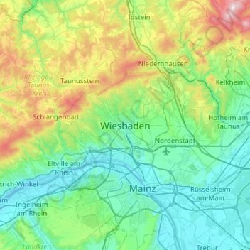Wiesbaden topographic map, elevation, terrain