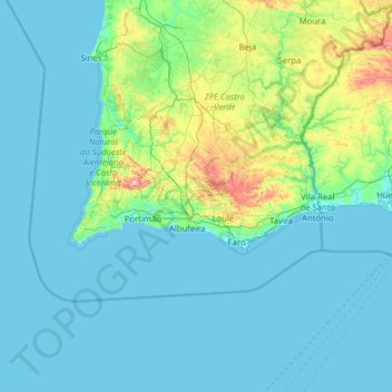 Algarve topographic map, elevation, terrain