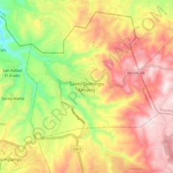 Santo Domingo Xenacoj topographic map, elevation, terrain